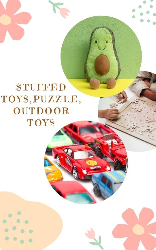 Stuffed toys, puzzle, outdoor toys